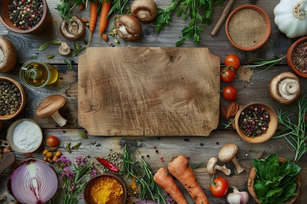 Fresh ingredients on wooden table